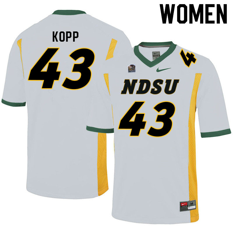 Women #43 Logan Kopp North Dakota State Bison College Football Jerseys Sale-White - Click Image to Close